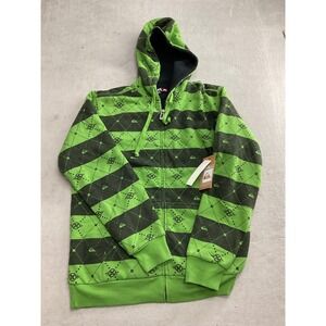 Quiksilver Full Zip Hoodie Green Black Argyle Print Boys Size M
